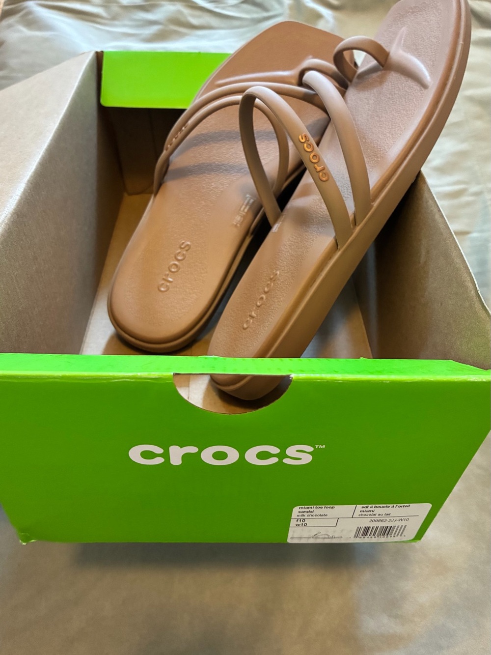 CROCS Women’s Miami Toe Loop Sandals - Milk Chocolate - Size 10 - Picture 3 of 4